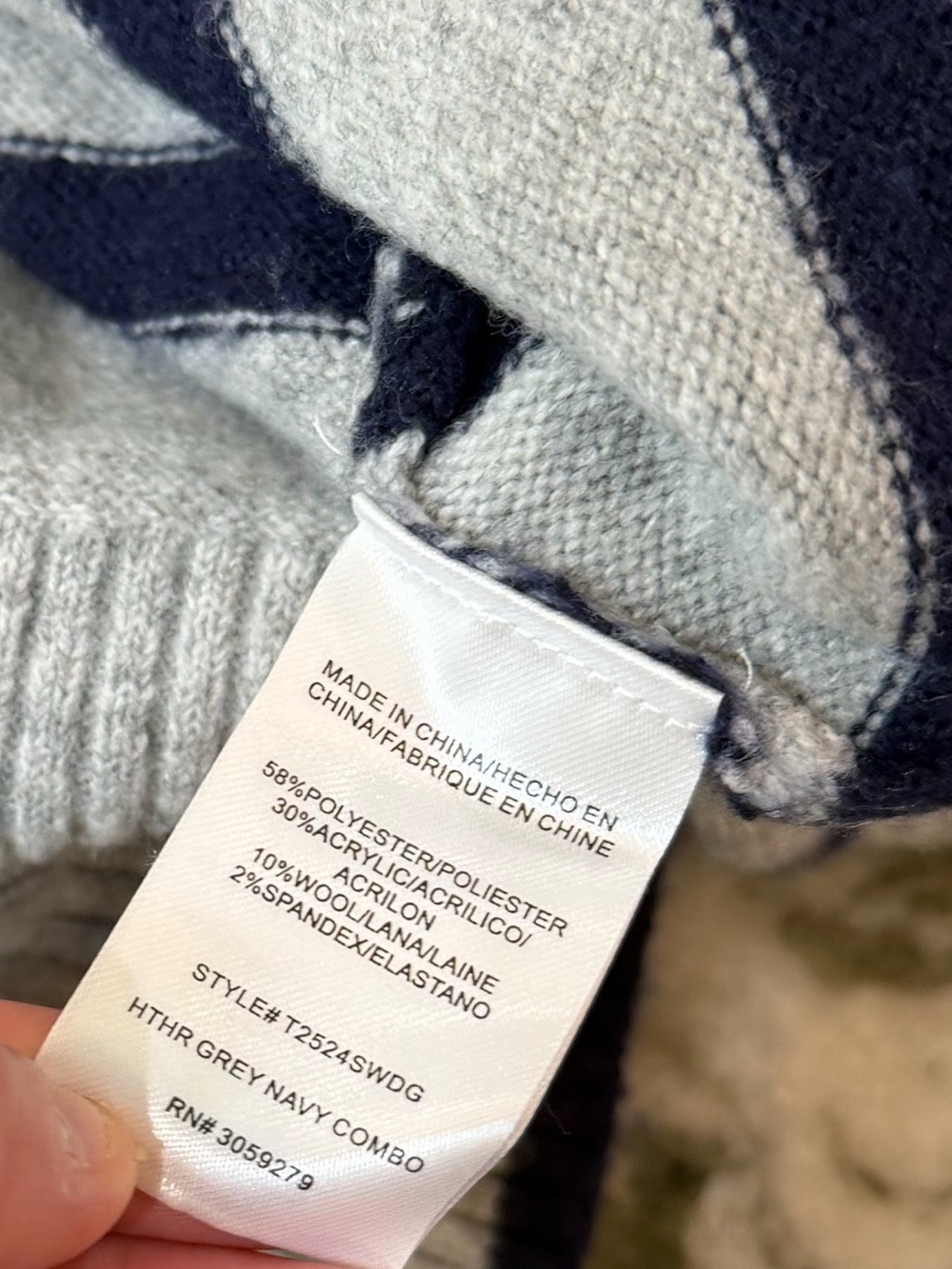 Thread & Supply Light Gray Sweater with Navy Stripes Women’s Large - Picture 4 of 5
